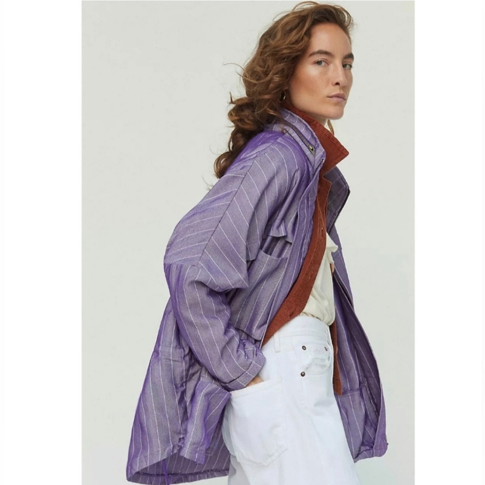 Anthropologie • NWT Purple Herringbone Utility Jacket By French Mauve Size Large